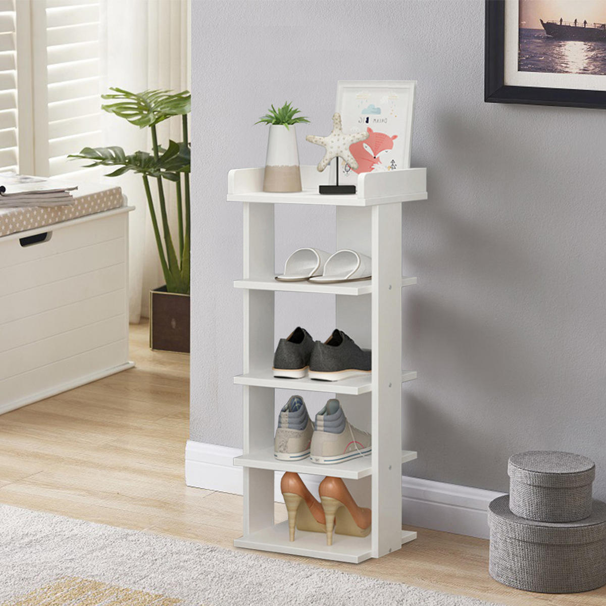 SCHUHREGAL 5-stöckig mehrschichtig einfach modern wirtschaftlich warmweiß 25x27x75cm - Weiß, Kunststoff (27/75/25cm) - Livingandhome