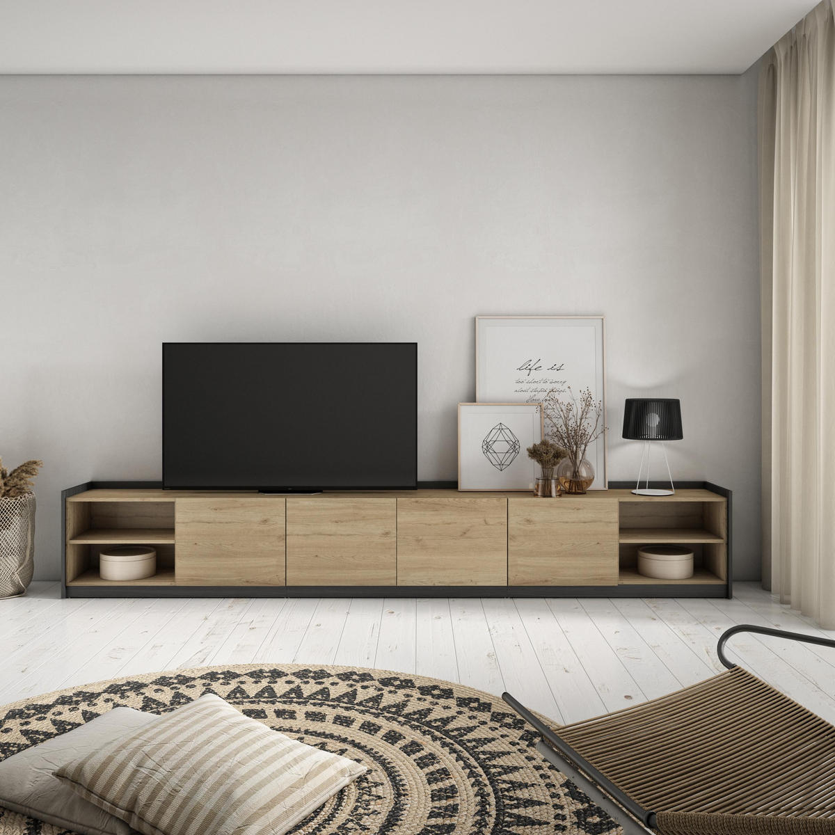TV-SCHRANK, Lowboard, 310/37/50cm, Für TV-Geräte bis zu 80", Eiche Schwarz - Eichefarben, Holzwerkstoff (310/50/37cm) - Skraut Home