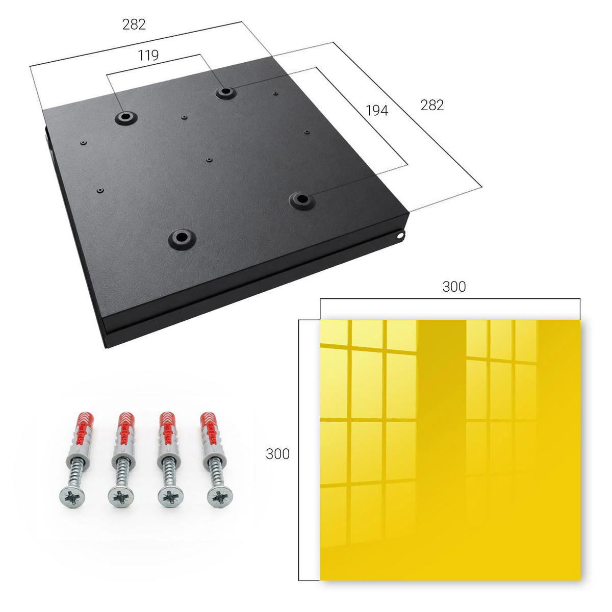 SCHLÜSSELBOX Schwarz 30x30 cm- Türöffnung nach rechts - Intensives Gelb - Gelb, Metall (30/30/5cm) - TULUP