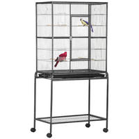 VOGELKÄFIG DE-17802 4 Sitzstangen & 4 Näpfe auf Rollen Schwarz/Grau - Grau, Metall (47/163/77cm) - ComfortXL