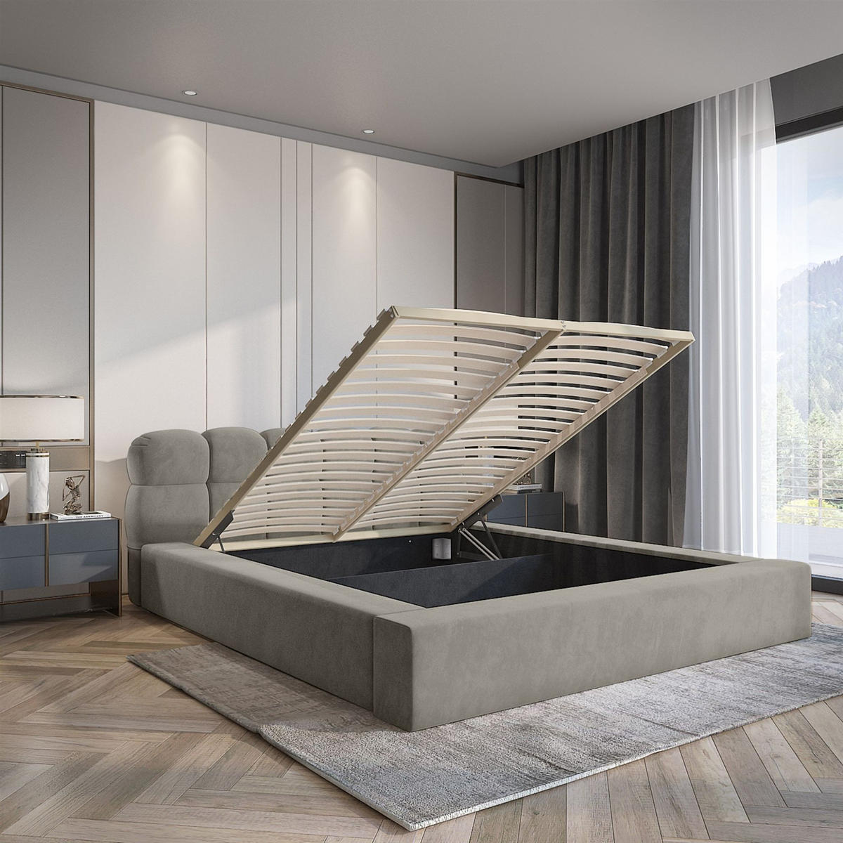 POLSTERBETT Grove In Ditra - Hellgrau, Holzwerkstoff/Textil (140/200cm) - Fun Möbel