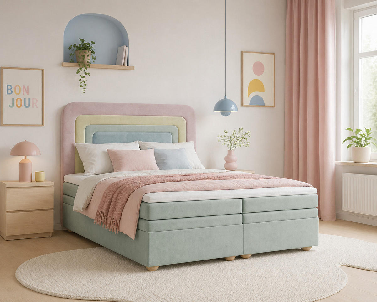 BOXBETT - Bett 10 NEST - Riviera - 140x200 cm - Modernes Polsterbett mit Bettkasten - Multicolor, Holz (140/200cm) - ROYAL24_MARKT