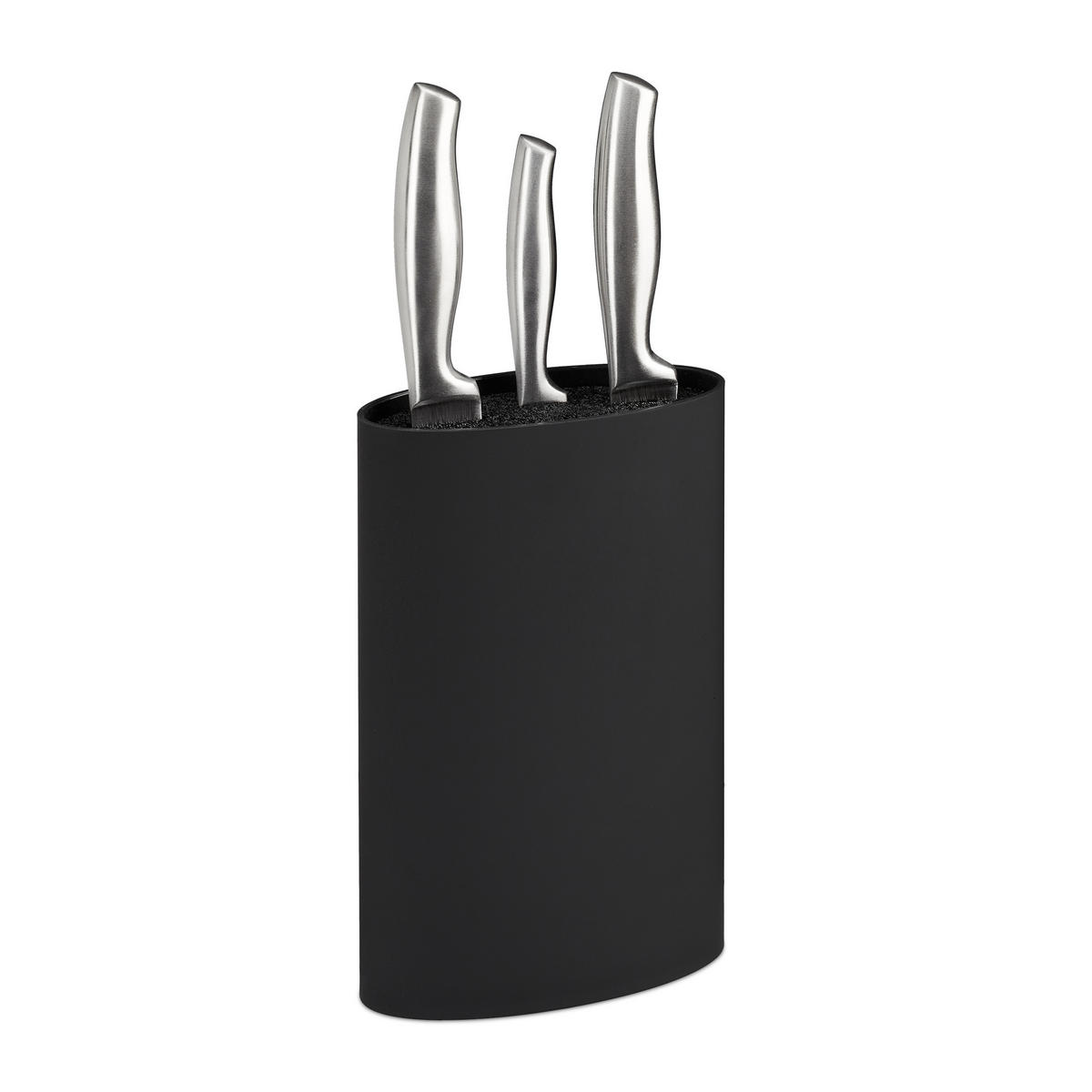 MESSERBLOCK oval - Schwarz, Kunststoff (16.5/22/6.5cm) - Relaxdays