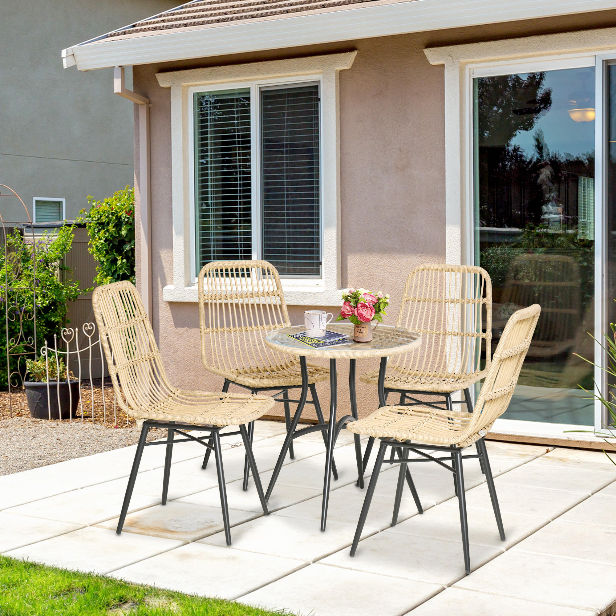 GARTENMÖBEL-SET mit 4 Stühlen Outdoor Metall Natur - Naturfarben, Kunststoff - Outsunny