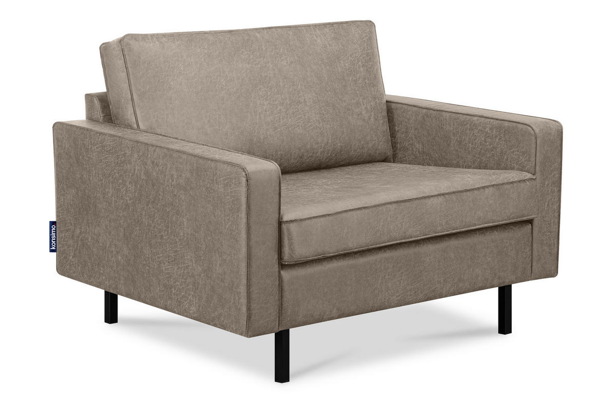 1,5-SITZER-SESSEL INVIA mit Armlehnen vintage, Lederoptik-Stoff, Hellgrau - Hellgrau/Schwarz, Textil (116/87/98cm) - KONSIMO®