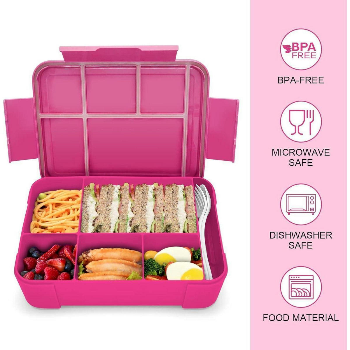 BROTDOSE Kinder mit 5 Fächern 1300ml Auslaufsicher Rosa - Pink, Kunststoff (17/4.8/23cm)