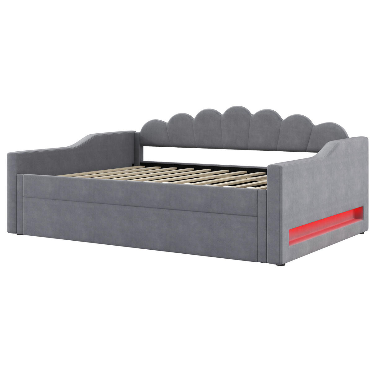 POLSTERBETT 140/200 cm Grau mit LED-Beleuchtung und Ausziehbett - Grau, Holzwerkstoff (140/200cm) - OKWISH