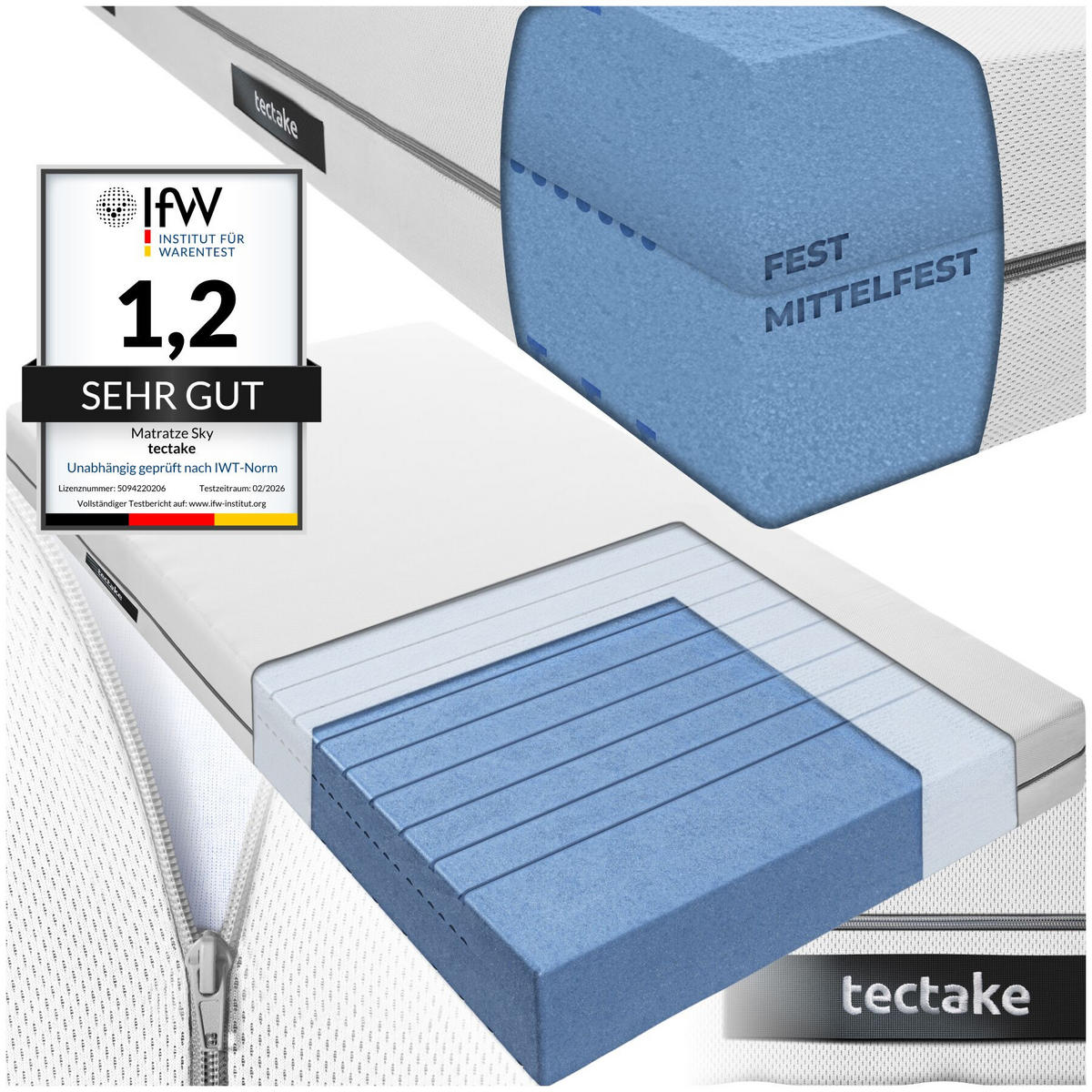 MATRATZE Sky, waschbarer Bezug aus atmungsaktivem 3D-Meshgewebe, weiß - Weiß, Textil - tectake