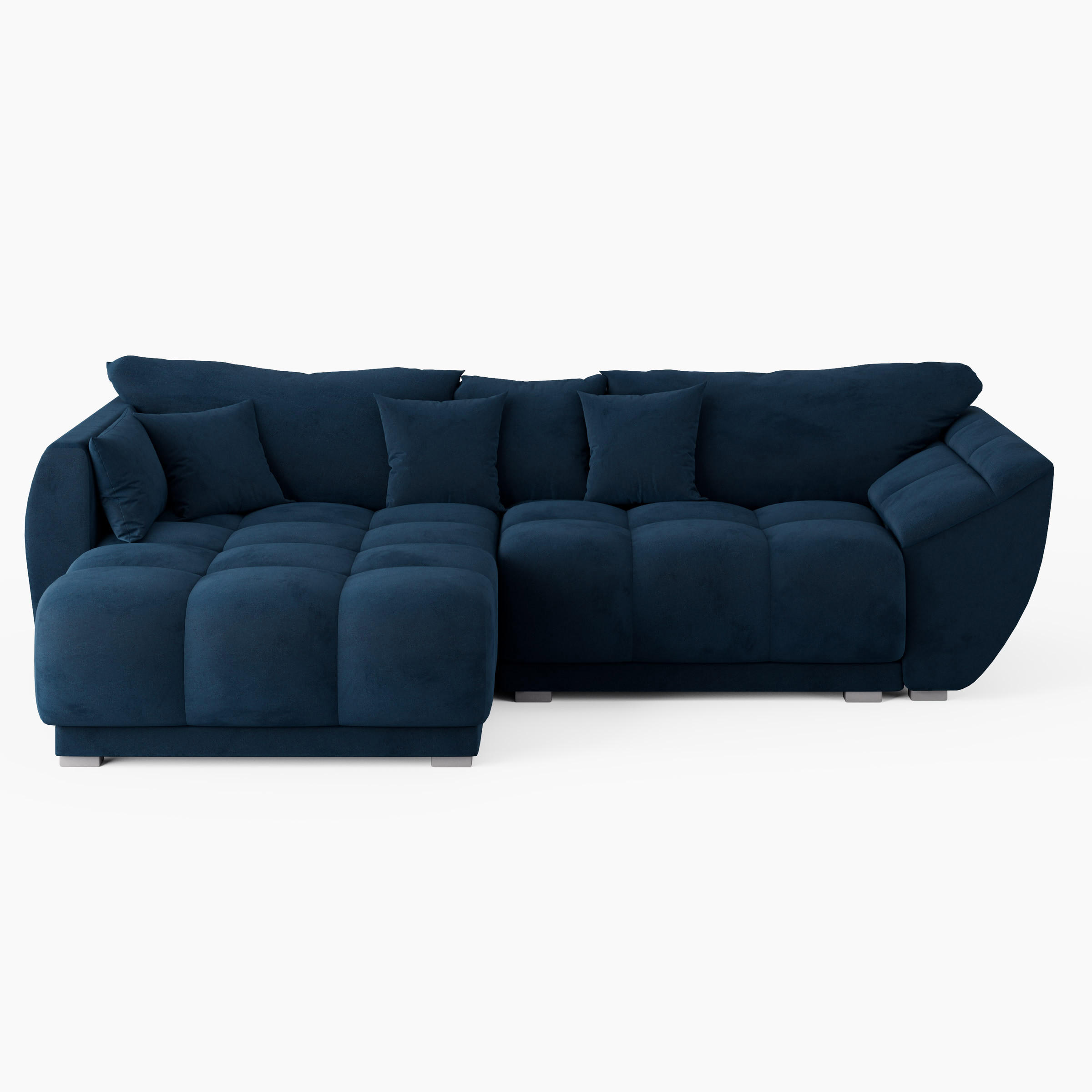 ECKSOFA LARGO Links Dunkelblau Velours-Stoff L-Form Couch mit Schlaffunktion & Bettkasten - Schwarz/Dunkelblau, Holz (180/285cm) - Barchello