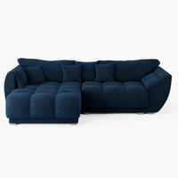 ECKSOFA LARGO Links Dunkelblau Velours-Stoff L-Form Couch mit Schlaffunktion & Bettkasten - Schwarz/Dunkelblau, Holz (180/285cm) - Barchello