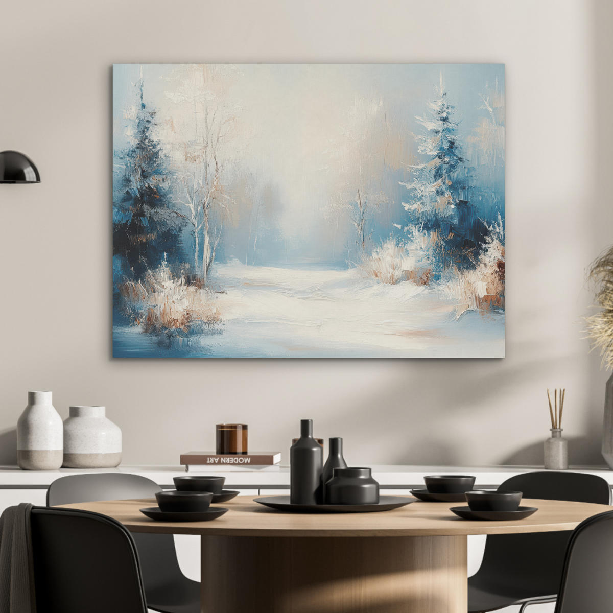 AKUSTIKPANEEL Wald - Winter - Natur - Abstrakt - Schnee 80x60 cm - Weiß, Textil (80/0.9/60cm) - MuchoWow