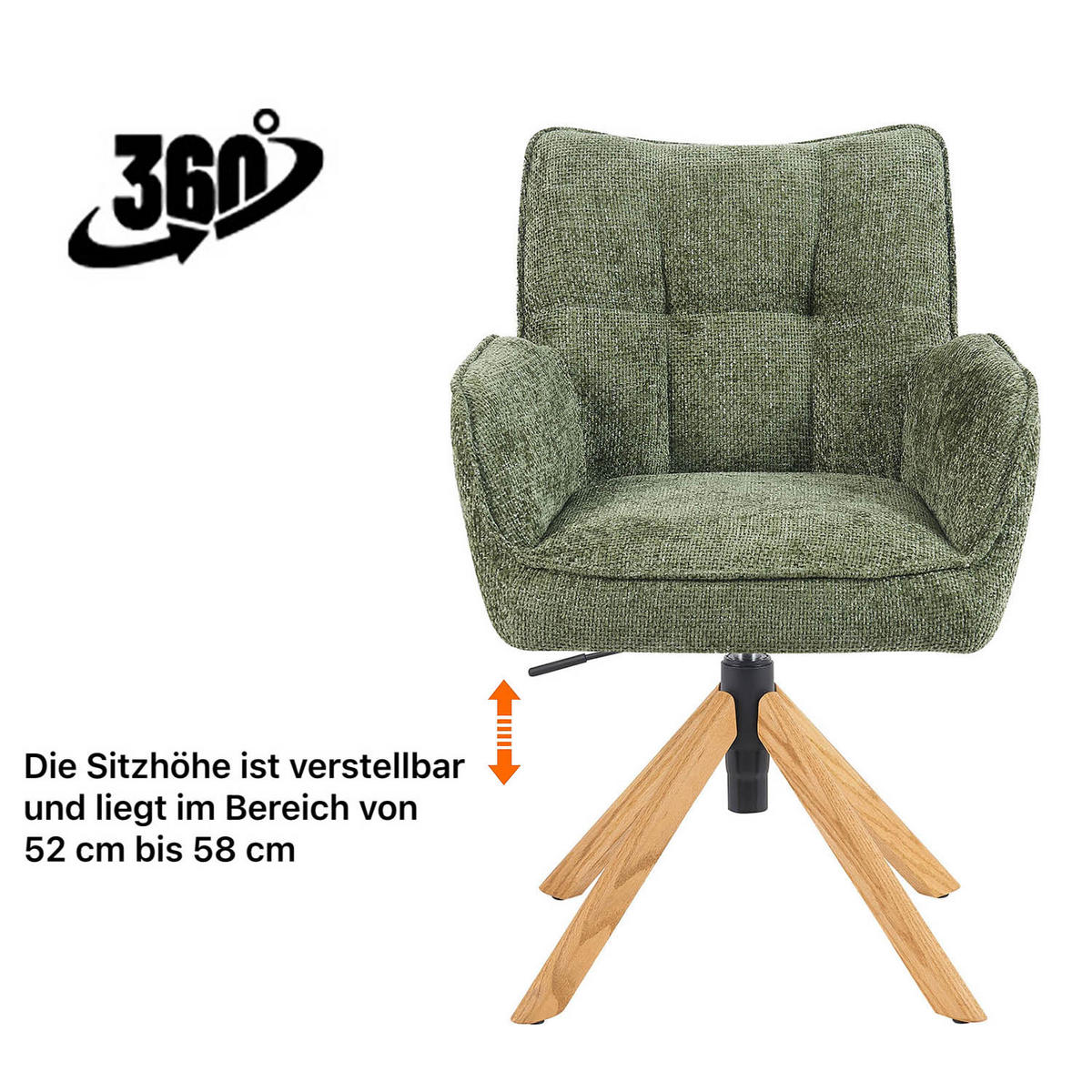 BÜROSTUHL Mika-Keno - Honigeiche/Grün, Eichenholz/Holz (59/85/66cm) - DUBI Möbel