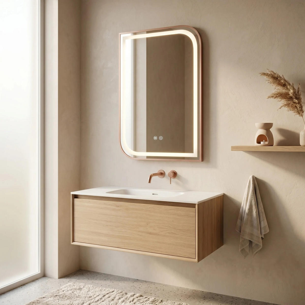 SPIEGEL Rea Led Zone 70x50 Brush Rose Gold - Goldfarben, Glas (50/70/2.5cm) - REA
