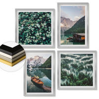 WANDBILDER 4er Set - 50x50 cm & 40x60 cm Silberner Rahmen - Nebel auf dem Bergsee, Bootsfahrten, Nebel - Silberfarben, Kunststoff (50/50cm) - ArtPrintCave
