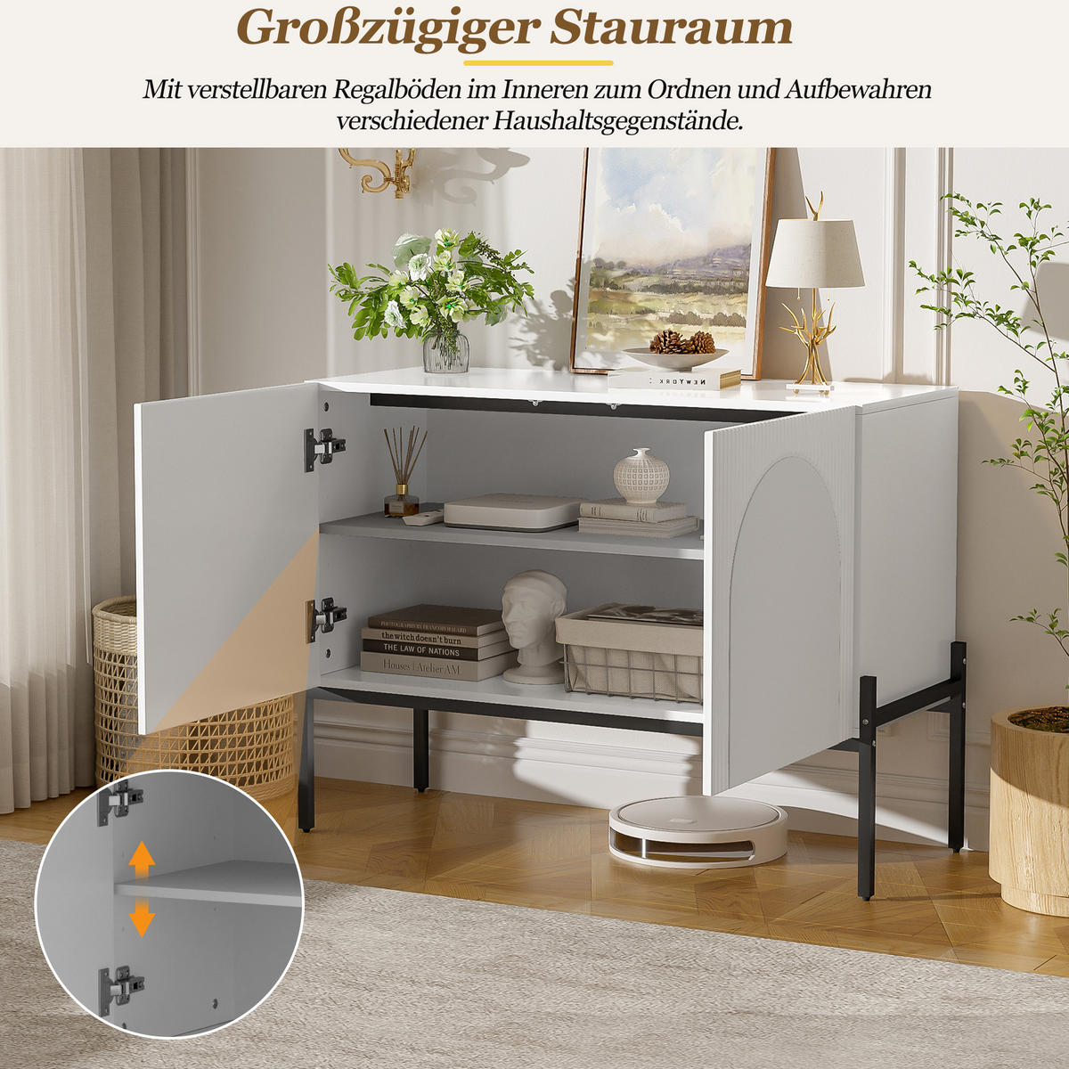 SIDEBOARD Weiß 2 Türen Metallbeine Bogen Design 100cm Modern - Weiß, Holzwerkstoff (100/75/40cm) - FLIEKS