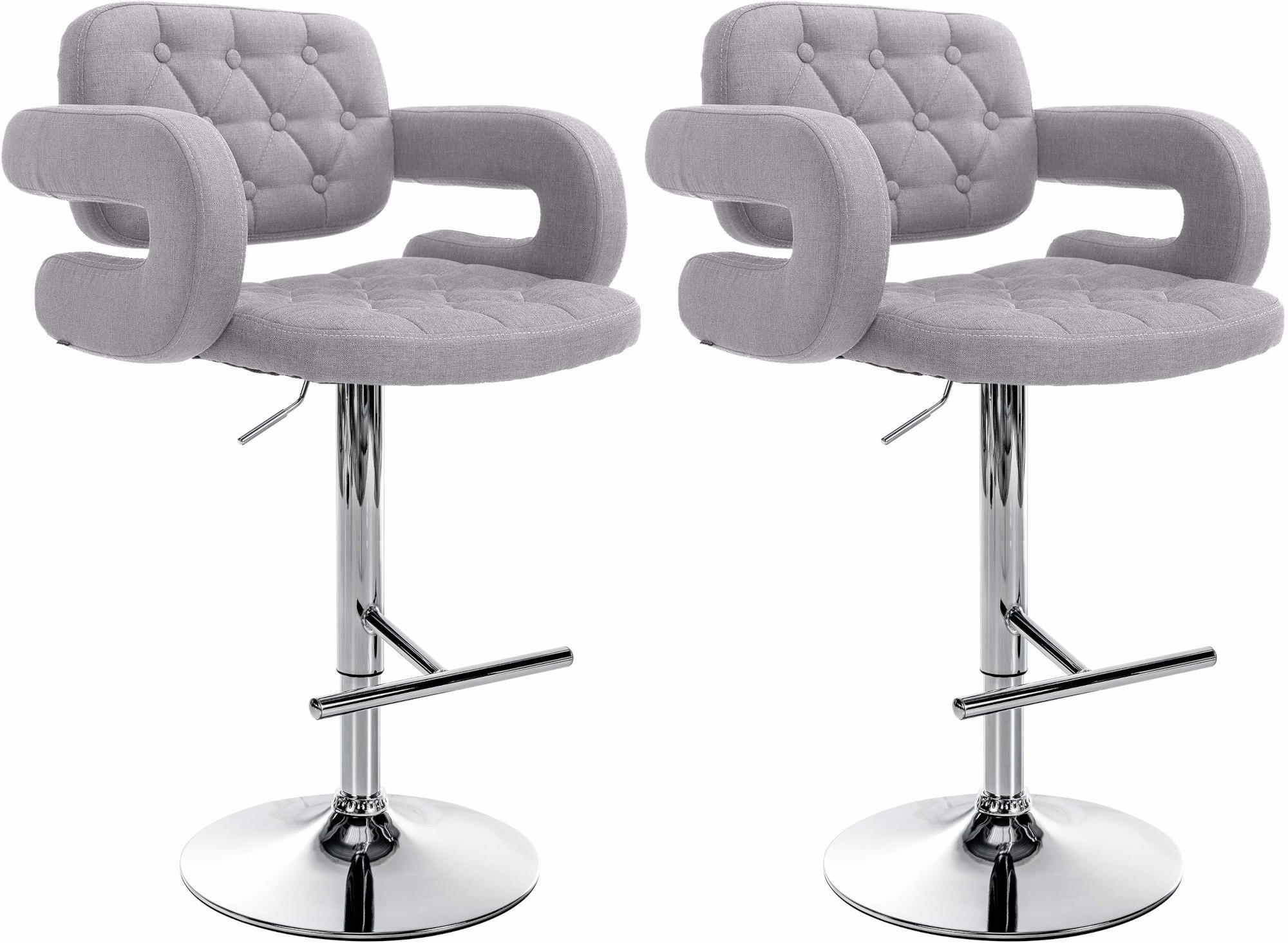 BARHOCKER 2er Set Stoff grau - Chromfarben/Grau, Textil/Metall (62/103/55cm) - CLP