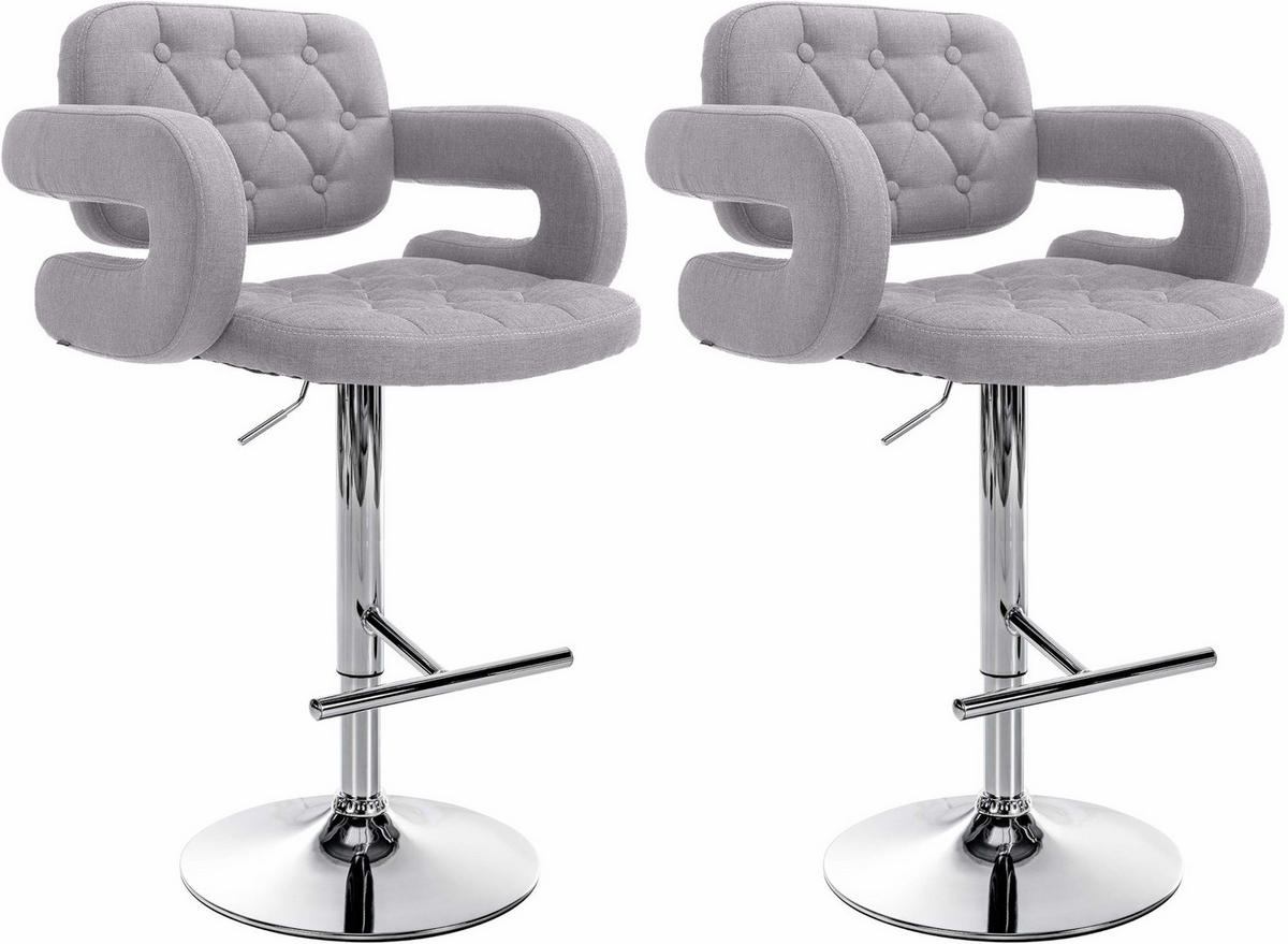 BARHOCKER 2er Set Stoff grau - Chromfarben/Grau, Textil/Metall (62/103/55cm) - CLP