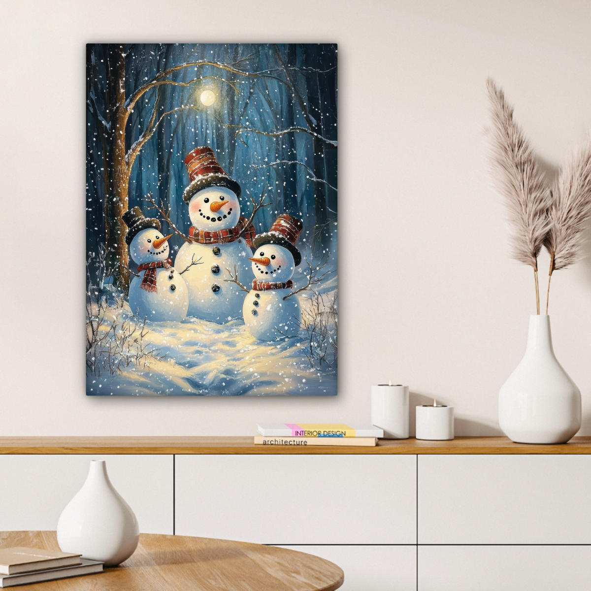 LEINWANDBILD Schneemann - Schnee - Winter - Wald 60x80 cm - Hellblau, Textil (60/80cm) - MuchoWow
