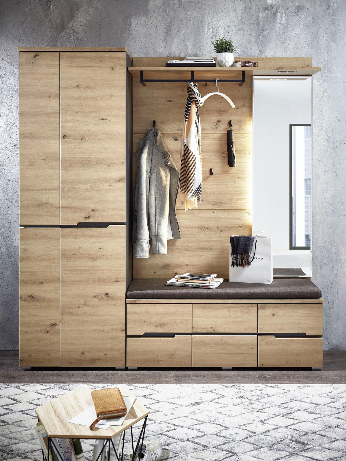 GARDROBENSCHRANK - Eiche Artisan Dekor / Graphit - 65 cm - Schwarz/Braun, Holzwerkstoff/Kunststoff (65/198/37cm) - home24