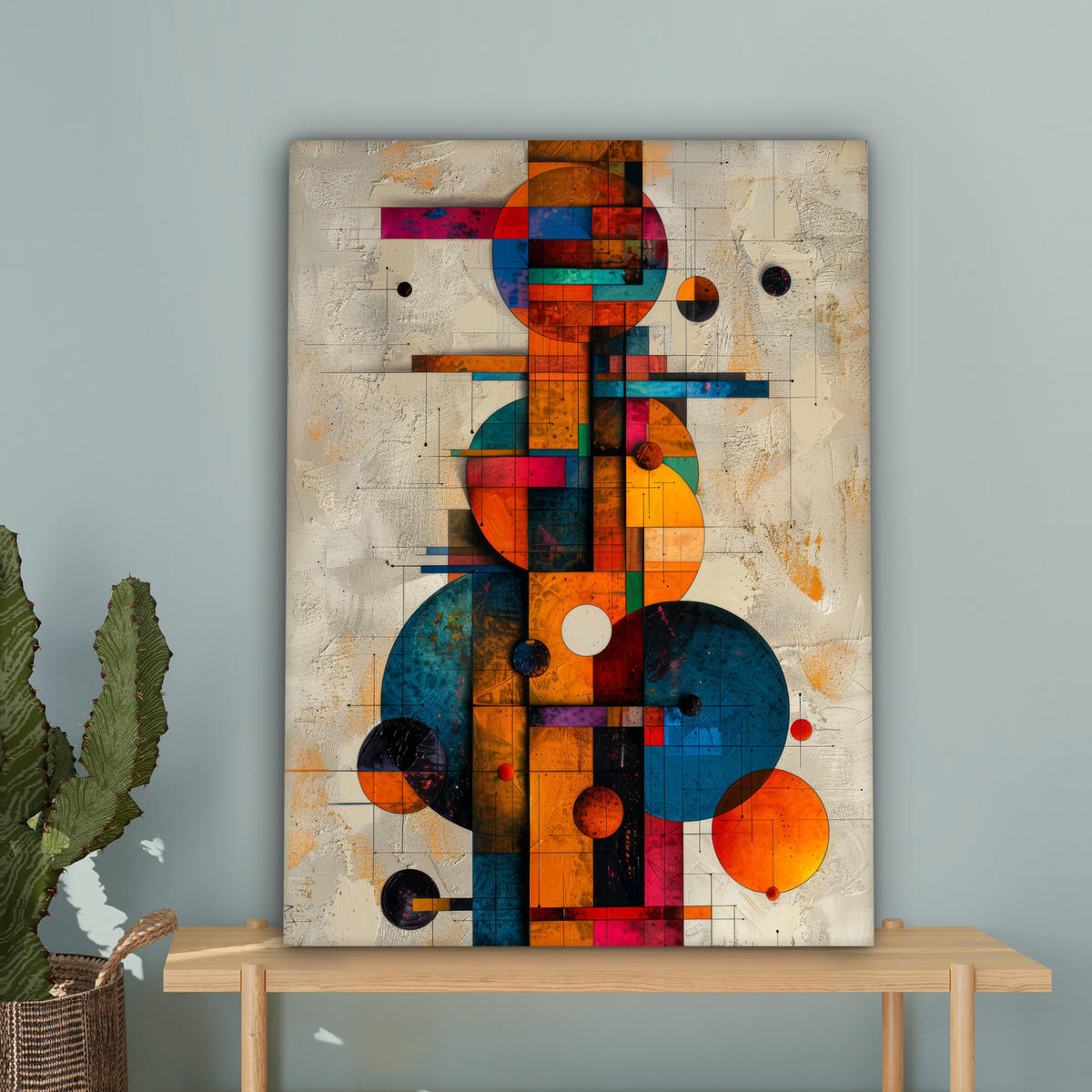 LEINWANDBILD - Vintage - Moderne Kunst - Orange - Geometrische Formen - 60x80 - Gemälde - Multicolor, Textil (60/80cm) - MuchoWow