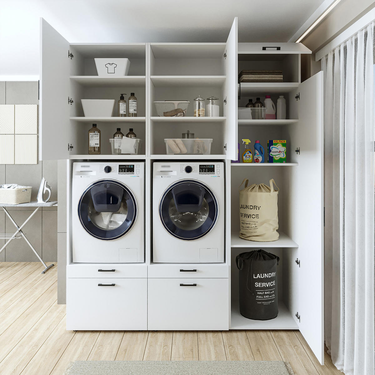 WASCHMASCHINENSCHRANK Serie 2 194cm Breit, 240cm Hoch - Weiß, Holzwerkstoff (194/240/67cm)