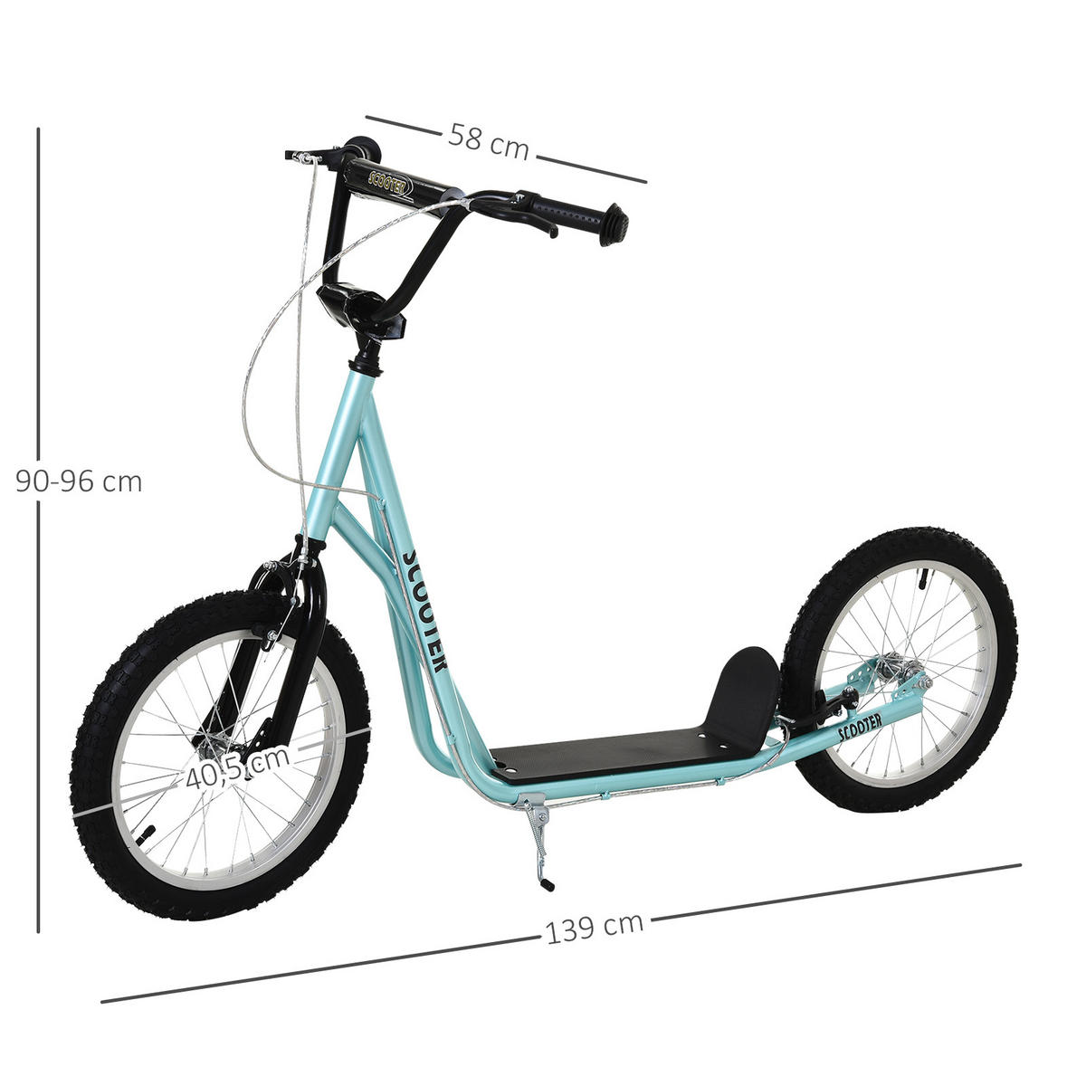 TRETROLLER Scooter Cityroller Kinder Luftreifen Roller verstellbar Alu Hellblau - Blau, Metall (139/58/96cm) - HOMCOM