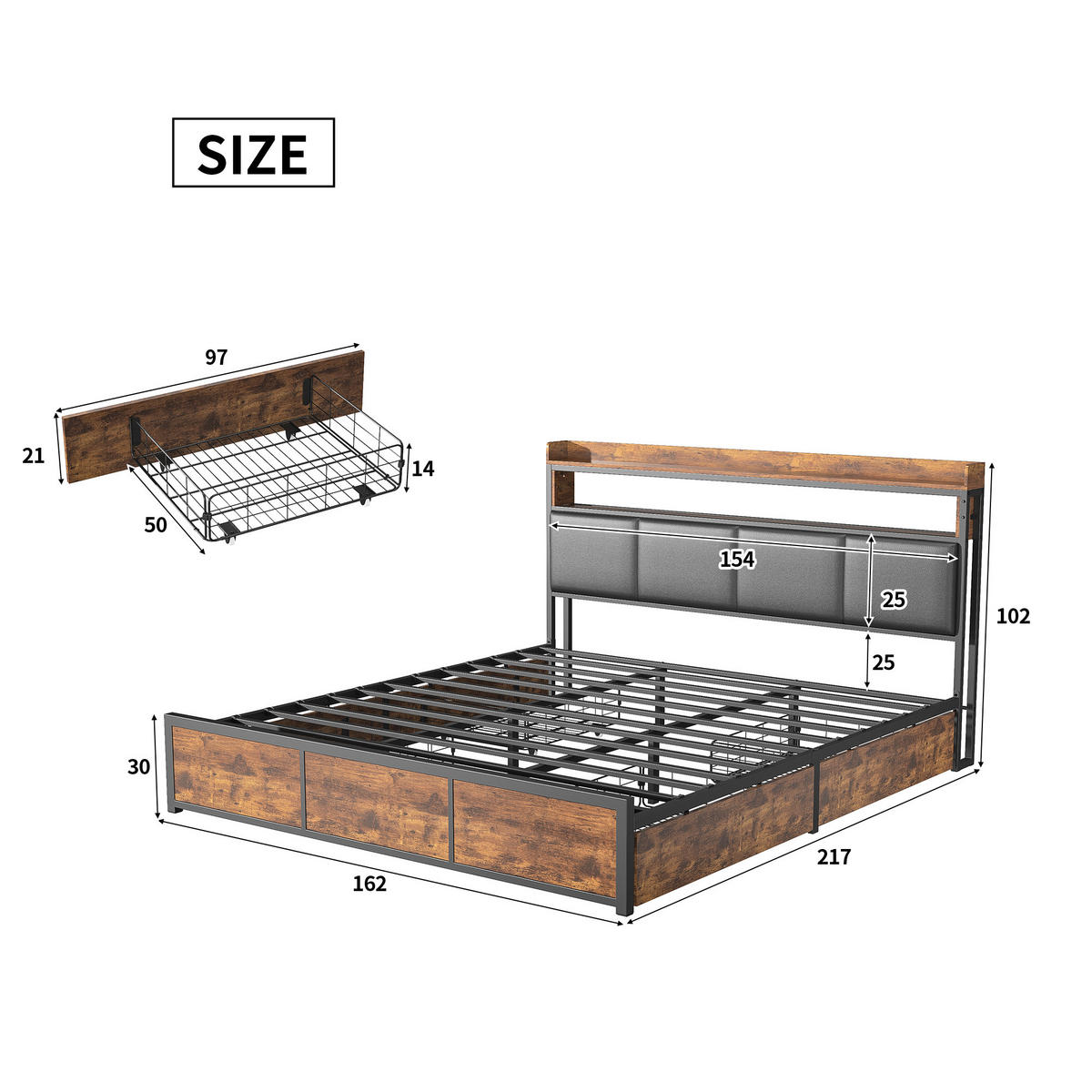 POLSTERBETT 160x200 cm, Schwarz, mit LED, 4 Schubladen - Schwarz, Textil/Metall (160/200cm)