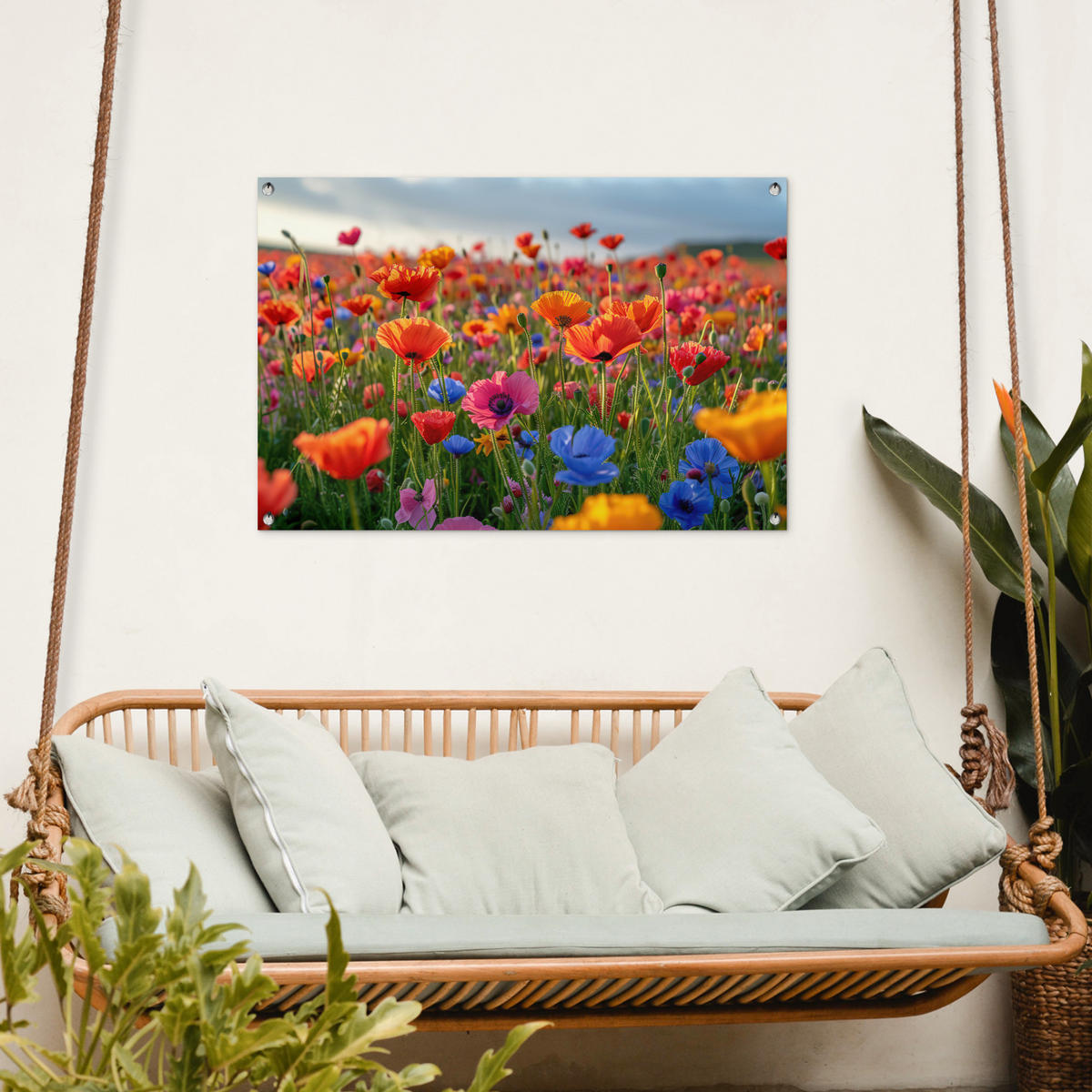 ZAHRADNÍ PLAKÁT Květiny - Mák - Barevné - Příroda 90x60 cm - tmavě oranžová, plast (90/60/0.2cm) - OnlyWow