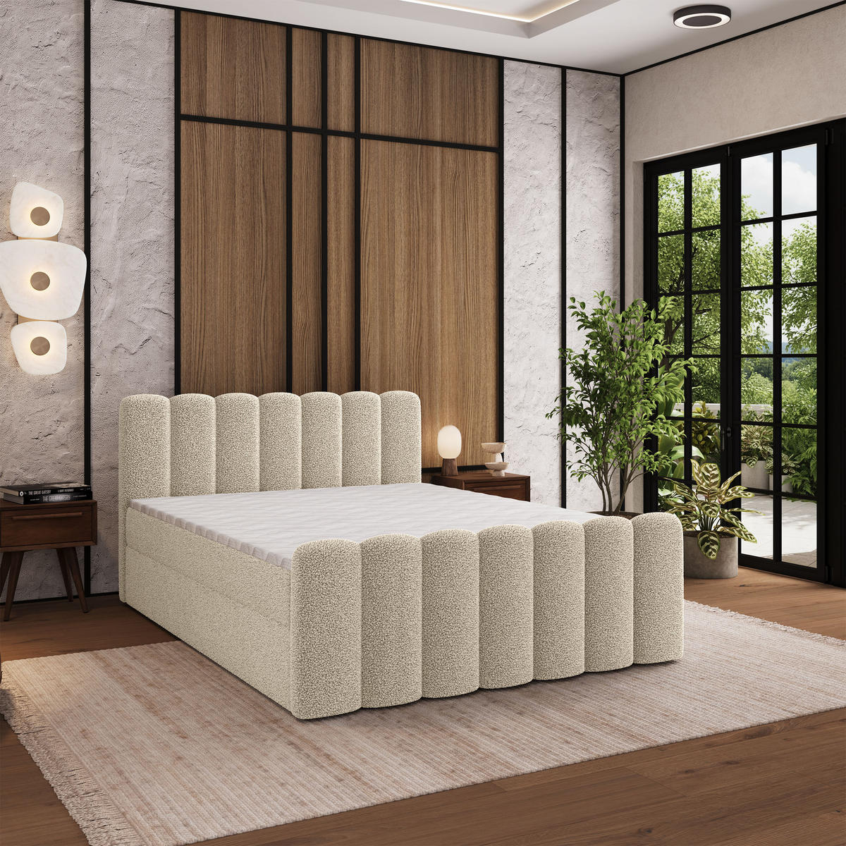 BOXBETT CELLA 160x200 cm mit Matratze und Topper - Creme - Creme, Holz (160/200cm) - MASSENO