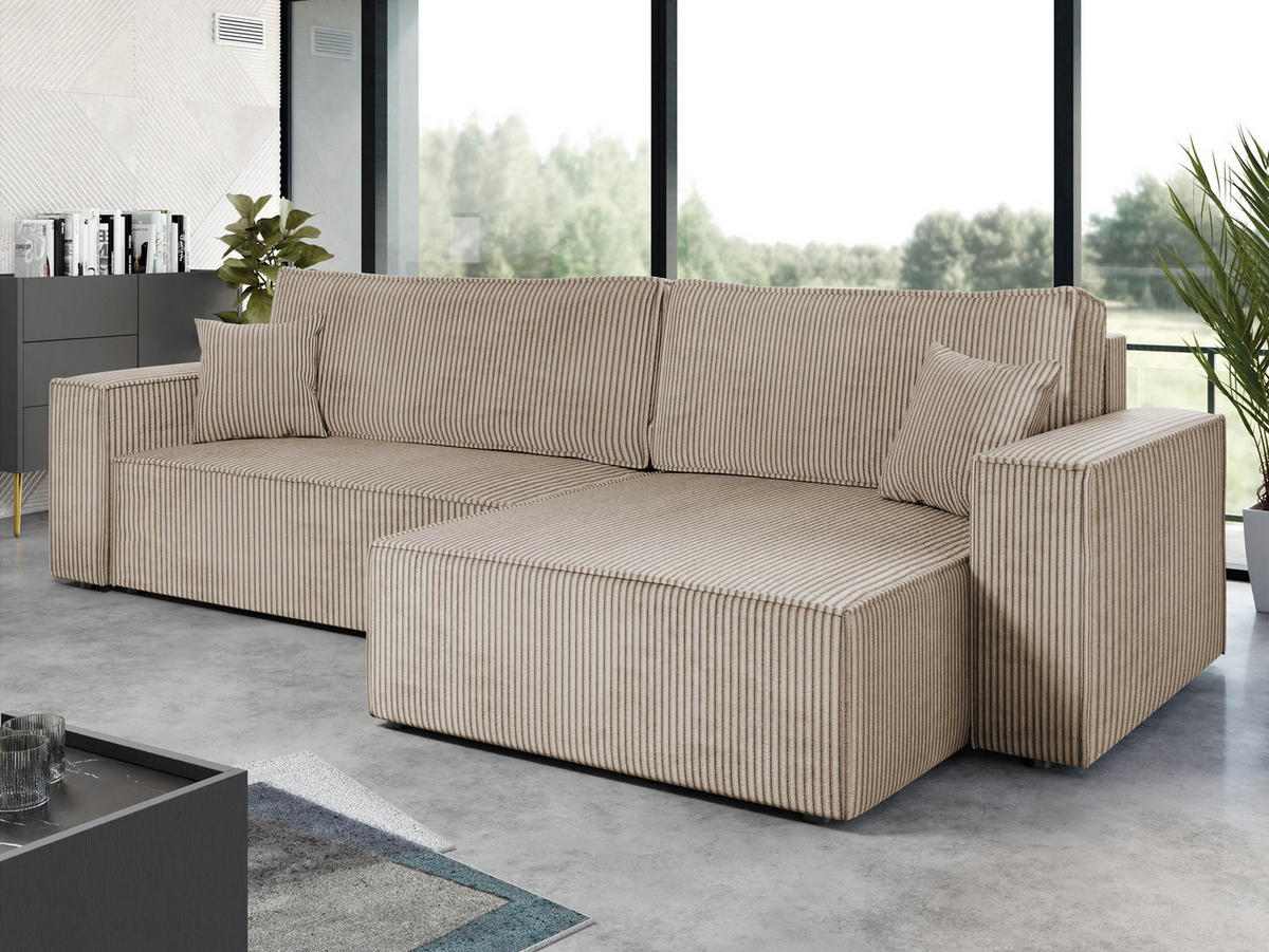 ECKSOFA Karl Cord Maxi - Beige/Schwarz, Holz/Kunststoff (272/145cm) - MIRJAN24