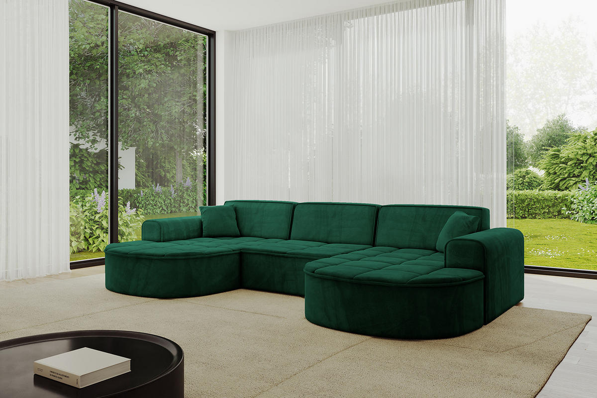 WOHNLANDSCHAFT TARO-U1 - 303x171x79,5 cm Grün - Grün, Holzwerkstoff/Textil (303/79.5/171cm) - ALTDECOR