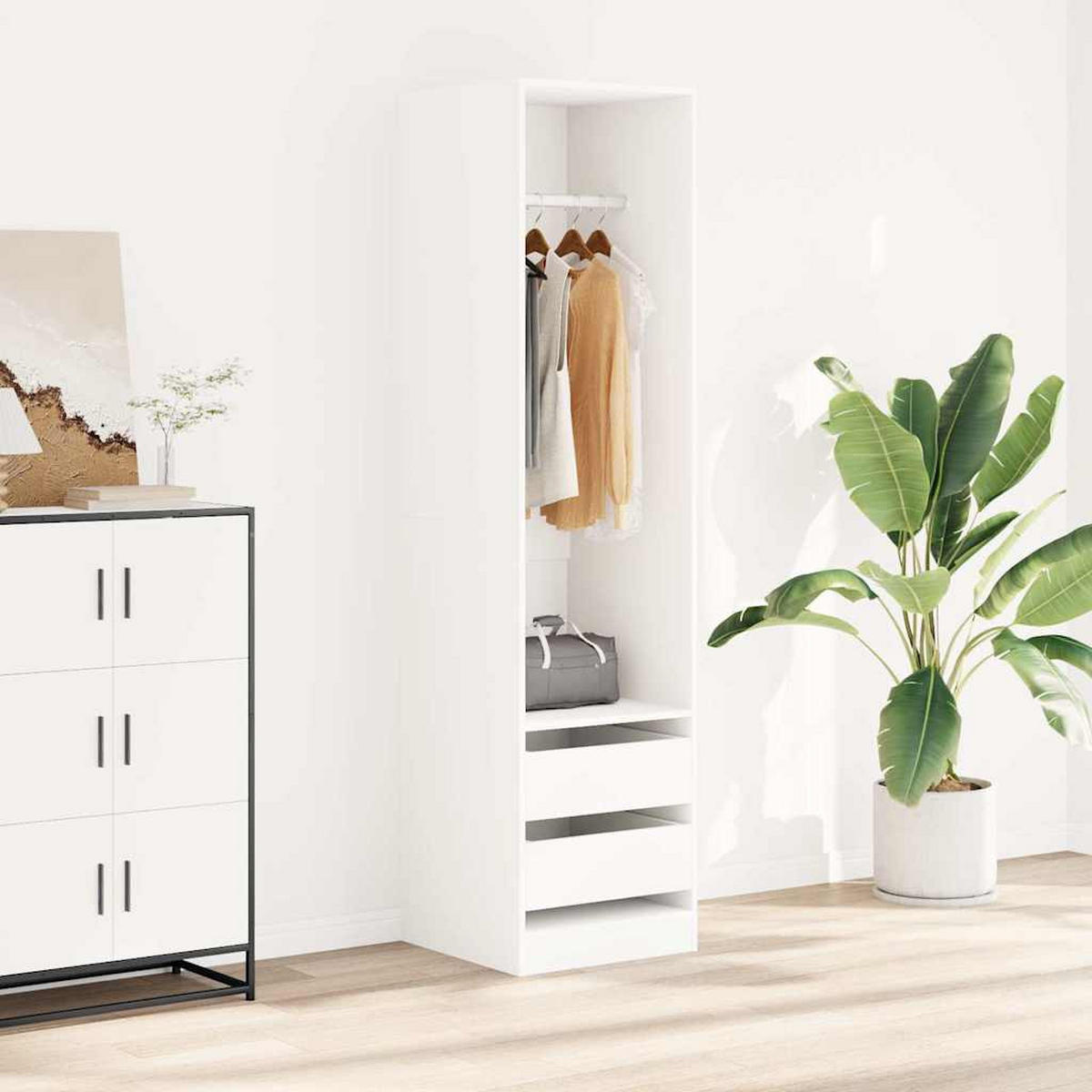 KLEIDERSCHRANK Mit Schubladen Weiss 50/50/200 Cm Holzwerkstoff - Weiß, Holzwerkstoff (50/200/50cm) - vidaXL