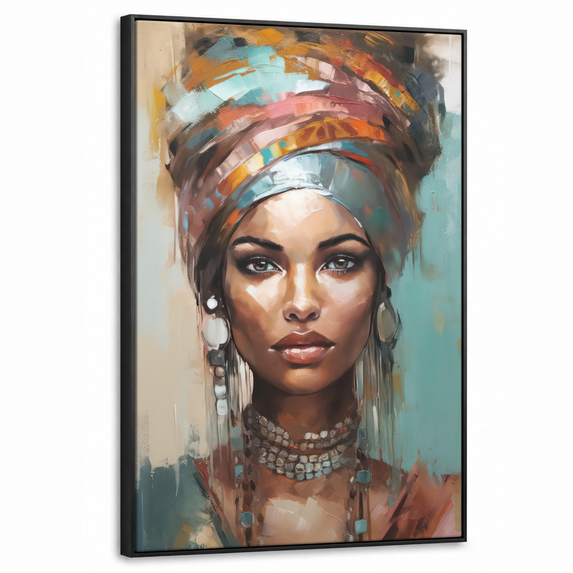 LEINWAND Bilder mit Rahmen - Frau - Kunst - Schmuck - Porträt - 60x90 - Blaugrau, Textil (60/90cm) - MuchoWow