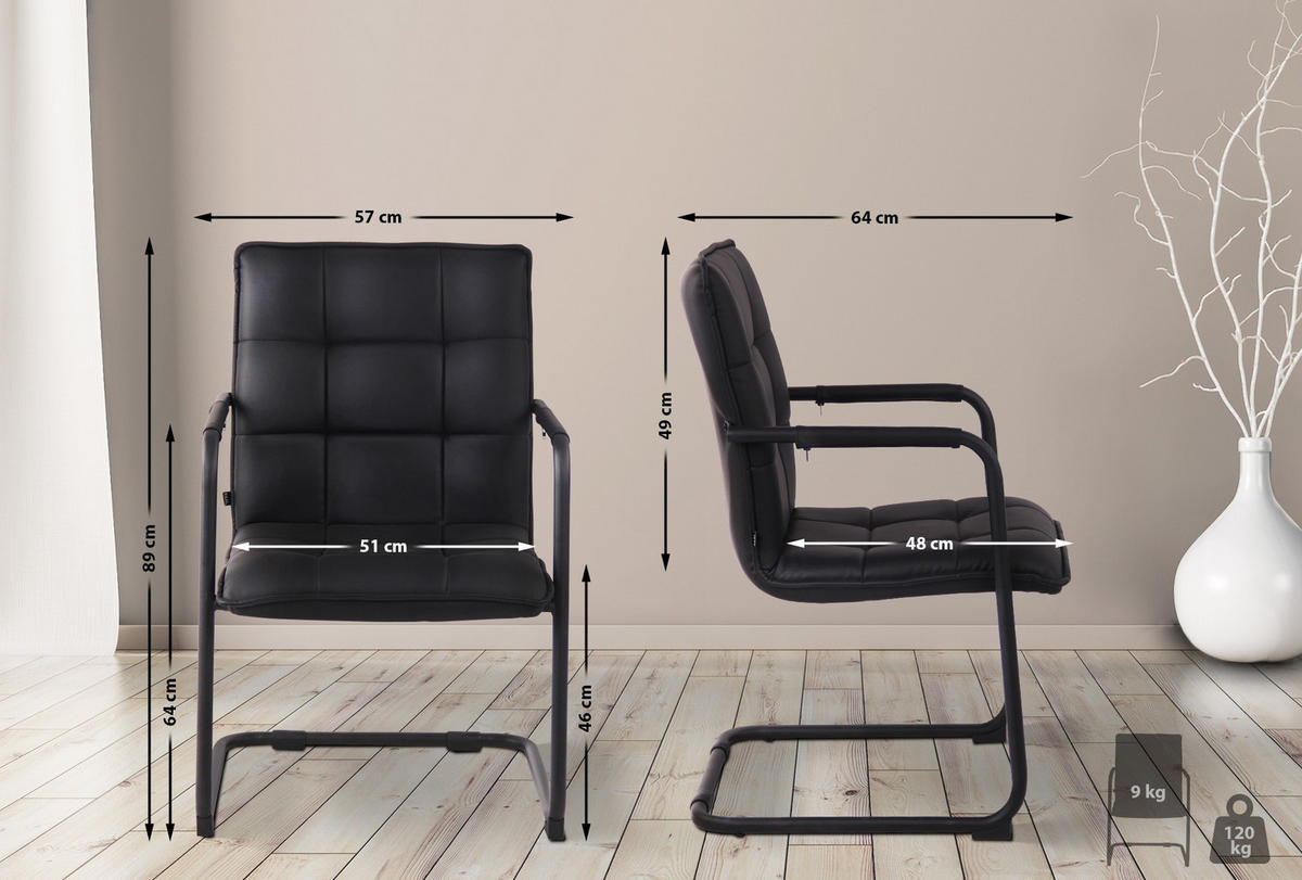 SCHWINGSTUHL Lederlook schwarz - Schwarz, Textil/Metall (57/89/64cm) - CLP