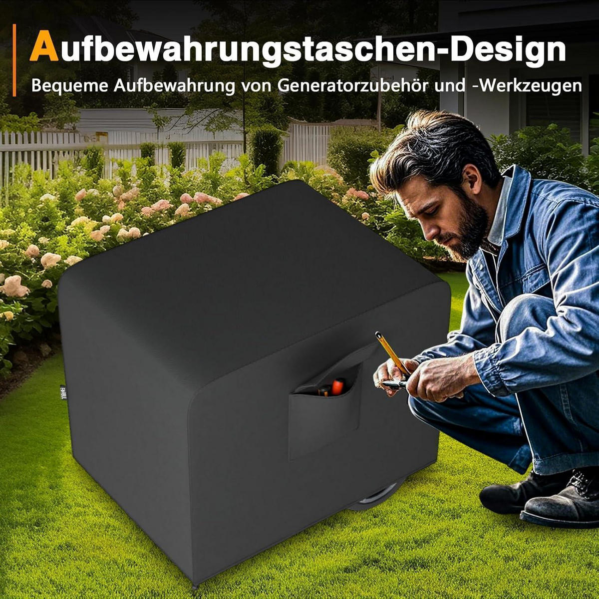 GENERATORABDECKUNG 66 x 51 x 51 cm Wasserdicht mit Aufbewahrungstasche - Schwarz, Textil (51/51/66cm)