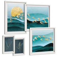 BILDER SET 5er Set - 50x50 cm & 20x30 cm & 40x60 cm Weißer Rahmen - Stilvolle Landschaften mit Vögeln - Weiß, Kunststoff (40/60cm) - TULUP