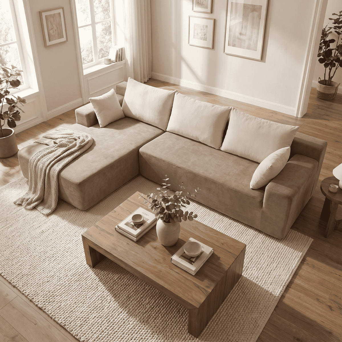ECKSOFA Luna Sand Weiß 3-Sitzer Links - Weiß, Textil (267/175cm) - COCO Living