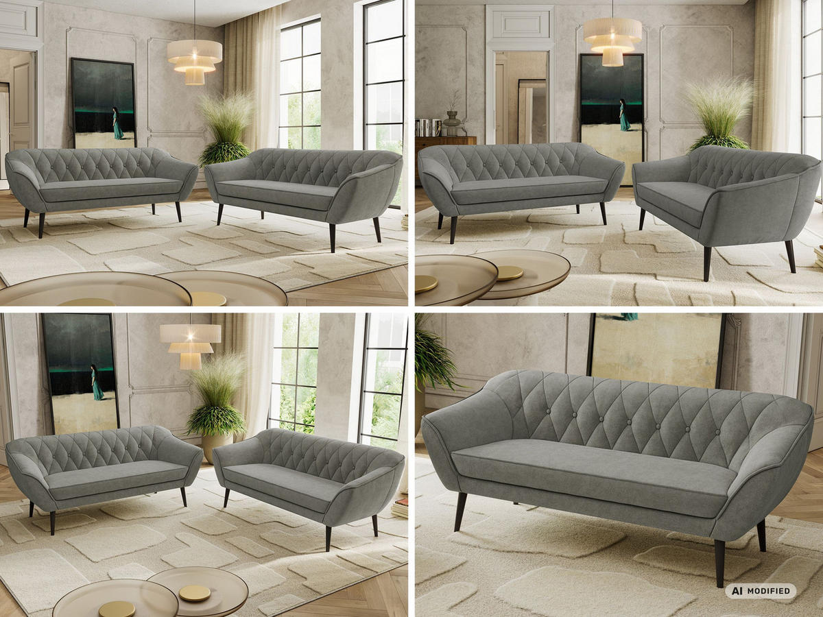 SEDACÍ SOUPRAVA PIRS 3+3 - Šedá Strukturovaná látka - Černé nohy - šedá/černá, kompozitní dřevo/textil (180/75/74cm) - MKS