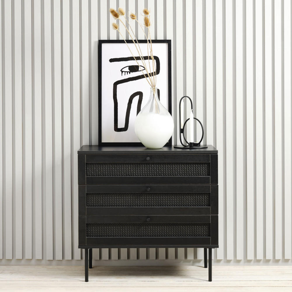 KOMMODE mit 3 Schubladen aus Holz und Metall, L80 cm - RINTO - color_black - Schwarz, Holz (80/75/40cm) - Drawer