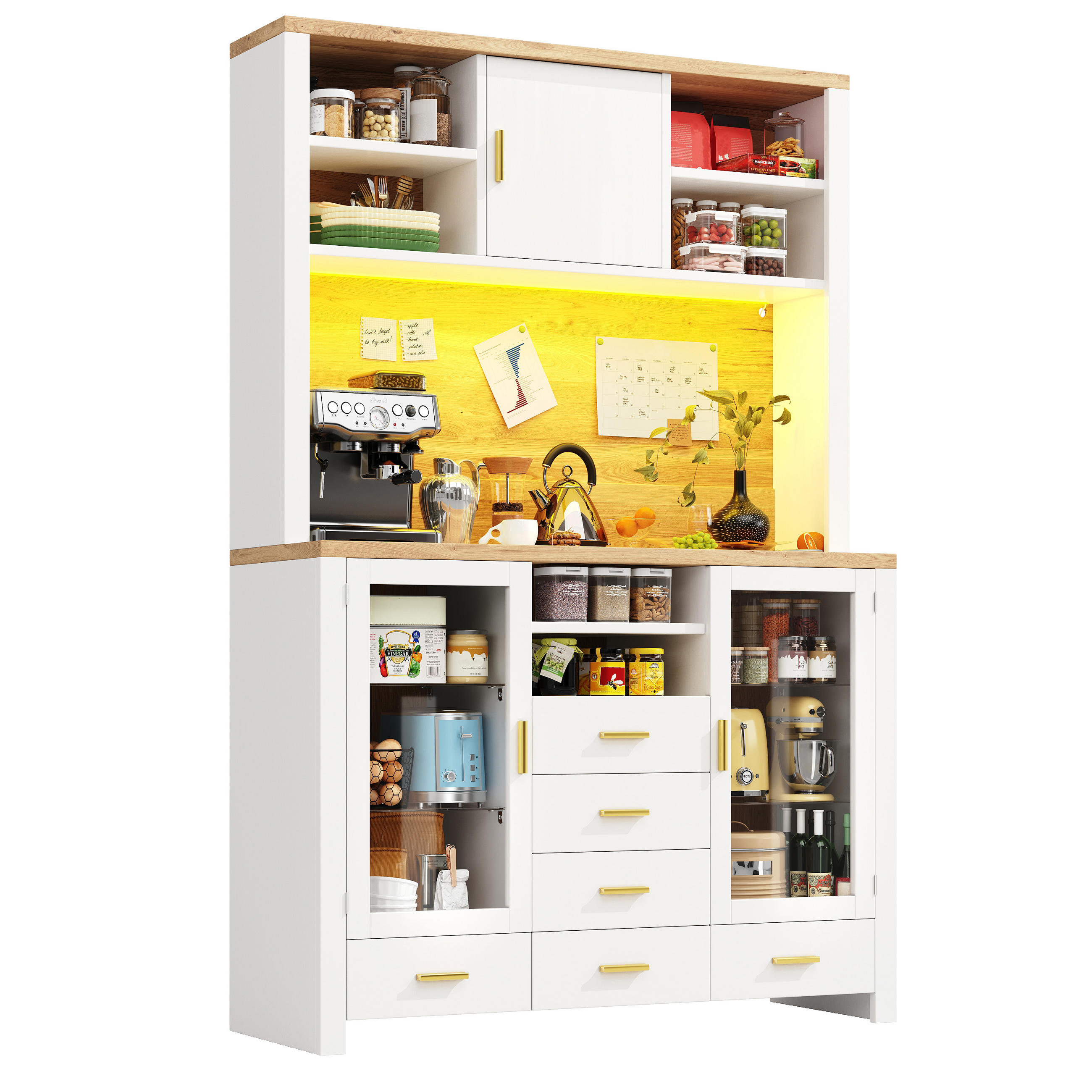 GESCHIRRSCHRANK aus MDF+Glas 120x40x188cm in Weiß mit LED-Leiste - Weiß, Holzwerkstoff (120/188/40cm) - Modfu
