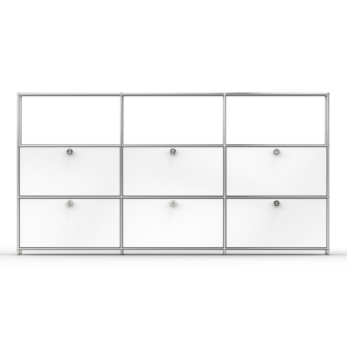 HOCHSCHRANK, 3 offene Fächer, 6 Klappen, Breite 227 cm, Signalweiß - Chromfarben/Silberfarben, Metall (40/118/227.2cm) - Versee