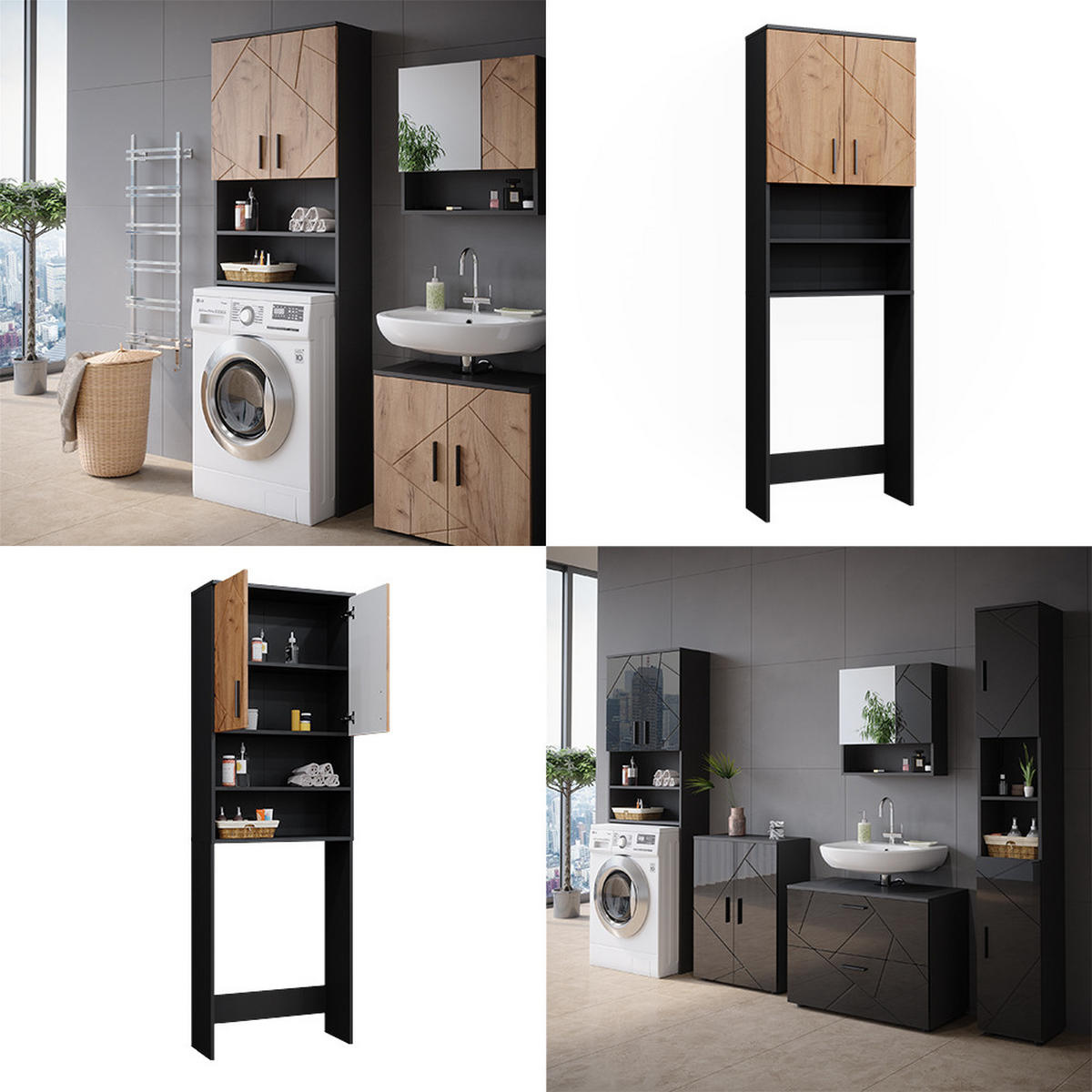 WASCHMASCHINENSCHRANK Irma Anthrazit/Goldkraft Eiche 64 x 190.5 cm - Eiche Wotan, Holzwerkstoff (64/190.5/26cm) - Vicco