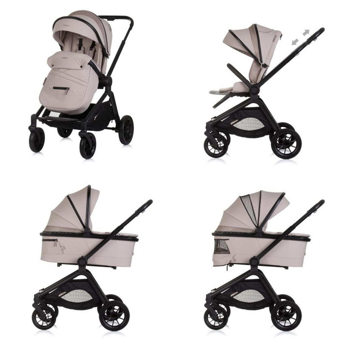KOMBIKINDERWAGEN Magnum 3 in 1 beige Babywanne Sportsitz i-Size Babyschale - Ecru, Metall (96/59/104cm) - Chipolino