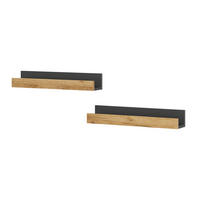 WANDREGAL Tomy Anthrazit/Goldkraft Eiche 60 x 10 cm 2er Set - Anthrazit/Eiche Wotan, Holzwerkstoff (60/10/12cm) - Vicco