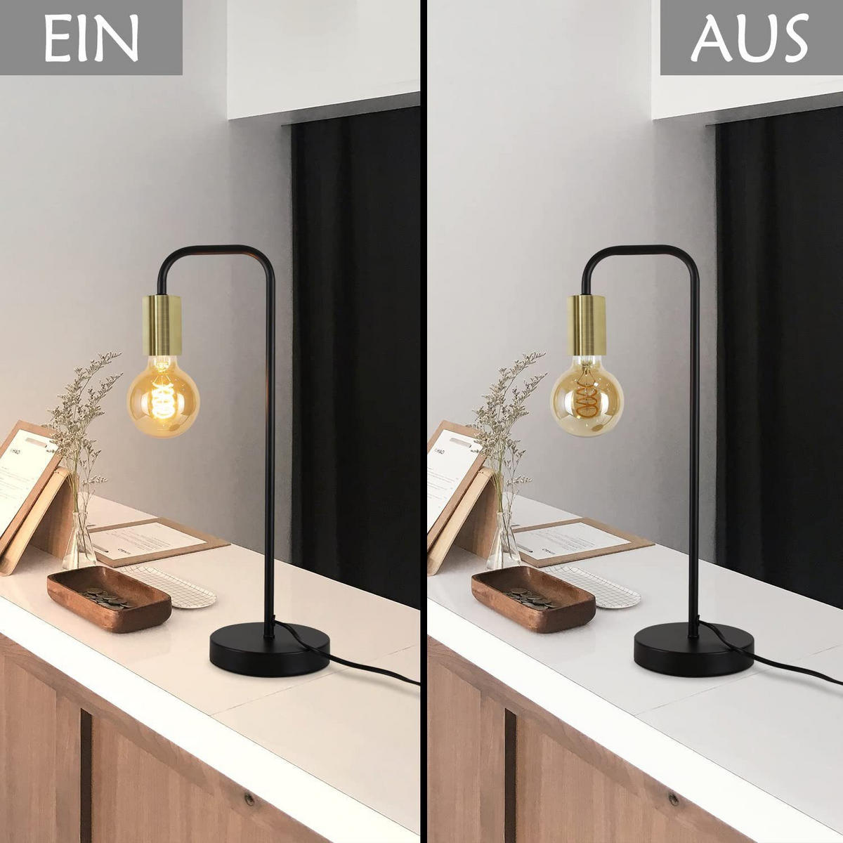 TISCHLEUCHTE Sylnekk 48.5/14.0/21.5 cm - Schwarz, Metall (21.5/48.5/14cm) - ZMH