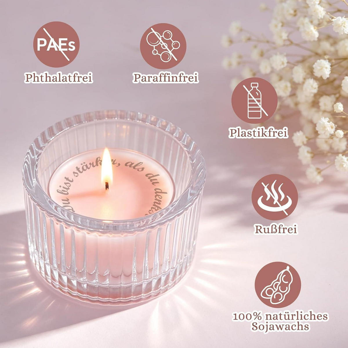 DUFTKERZEN 12-teiliges Set mit versteckter Botschaft - Rosa, Paraffin (15cm)