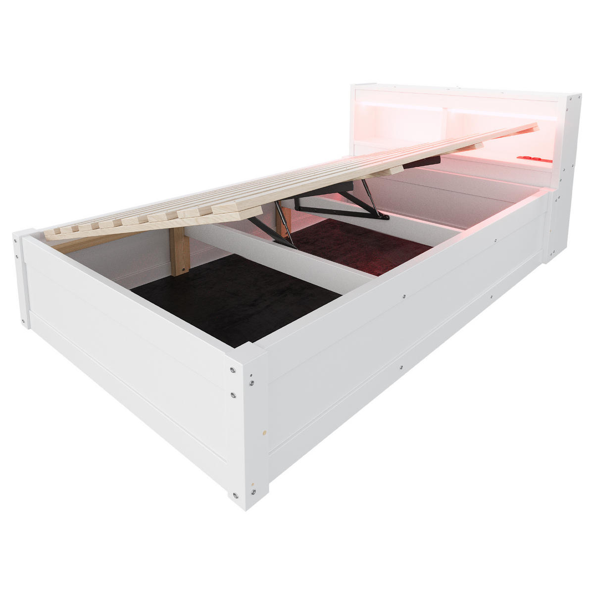 SCHLAFSOFA 90x200cm LED Stauraum Steckdose Massivholz Weiß - Weiß, Holzwerkstoff (90/200cm) - FLIEKS