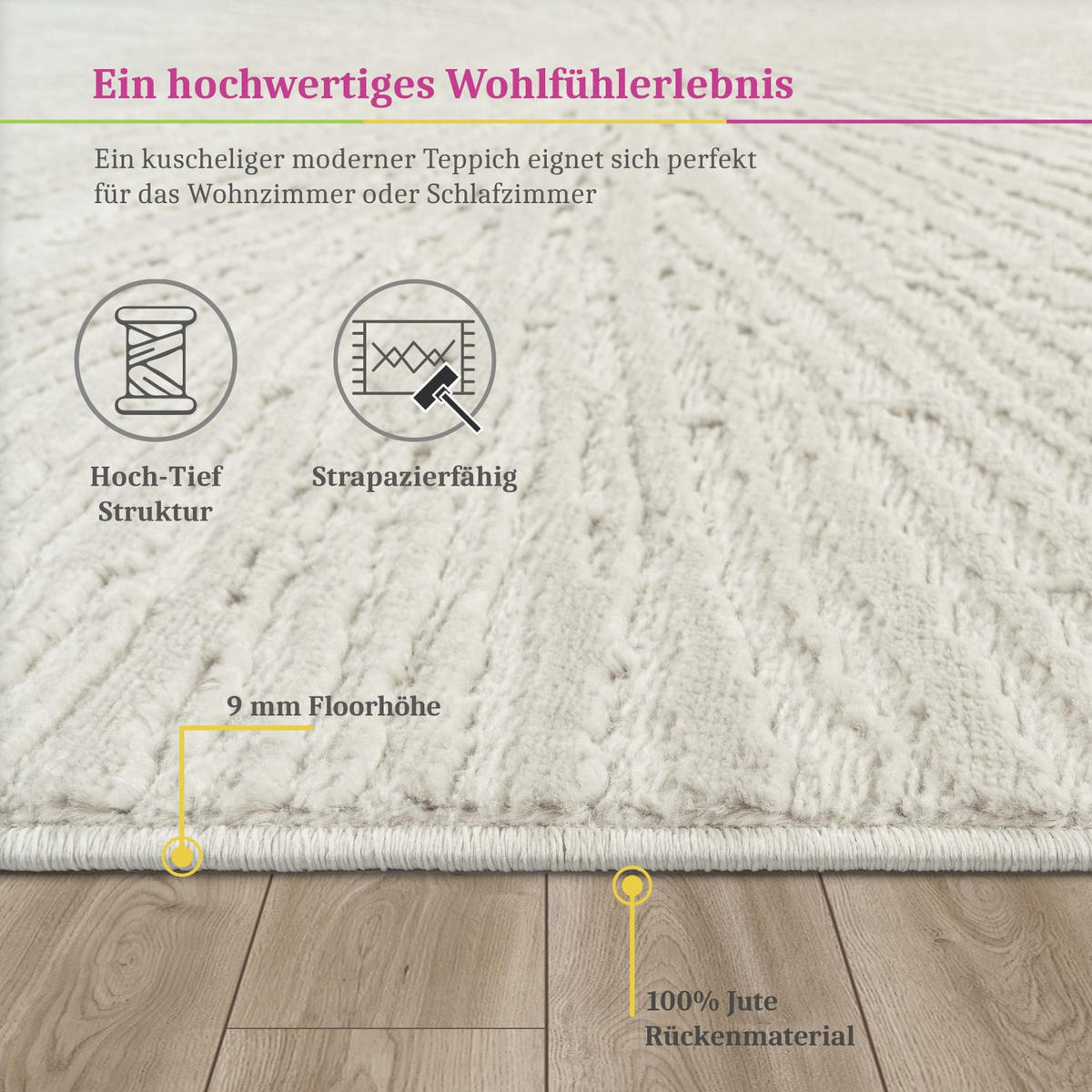 KURZFLORTEPPICH, einfarbig, aus Polypropylen, Florhöhe 9 mm, Creme, 80 x 150 cm - Creme, Textil (80/150cm) - KADIMA DESIGN