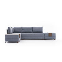 ECKSOFA mit rollbarer Schlaffunktion - Blau/Walnussfarben, Holz/Textil (280/210cm) - myHomelando
