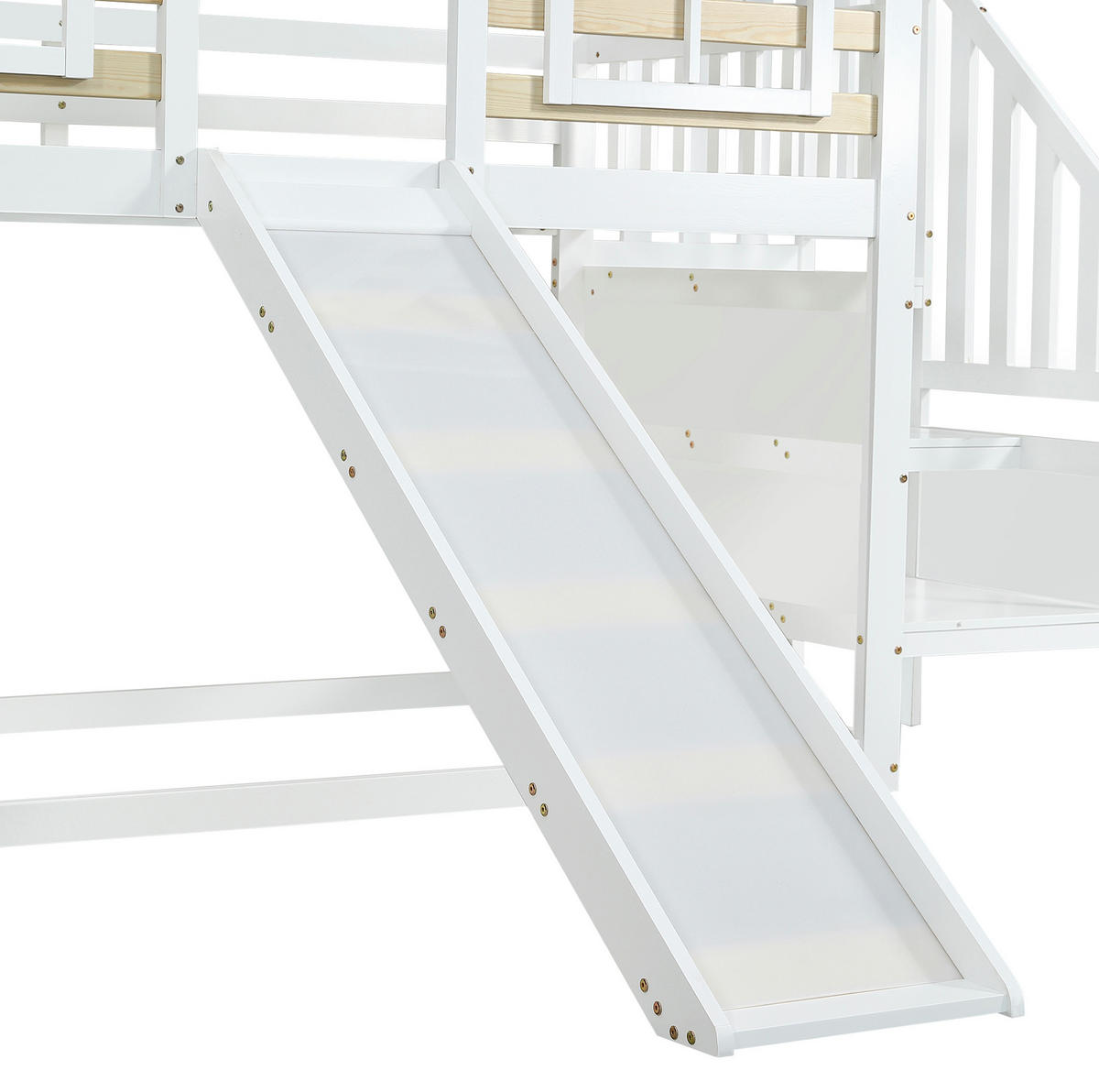 ETAGENBETT mit Treppe, Gitter, Rutsche und Fenster 90/200 cm, Weiß/Natur - Weiß, Holz (90/200cm) - MIVRAY